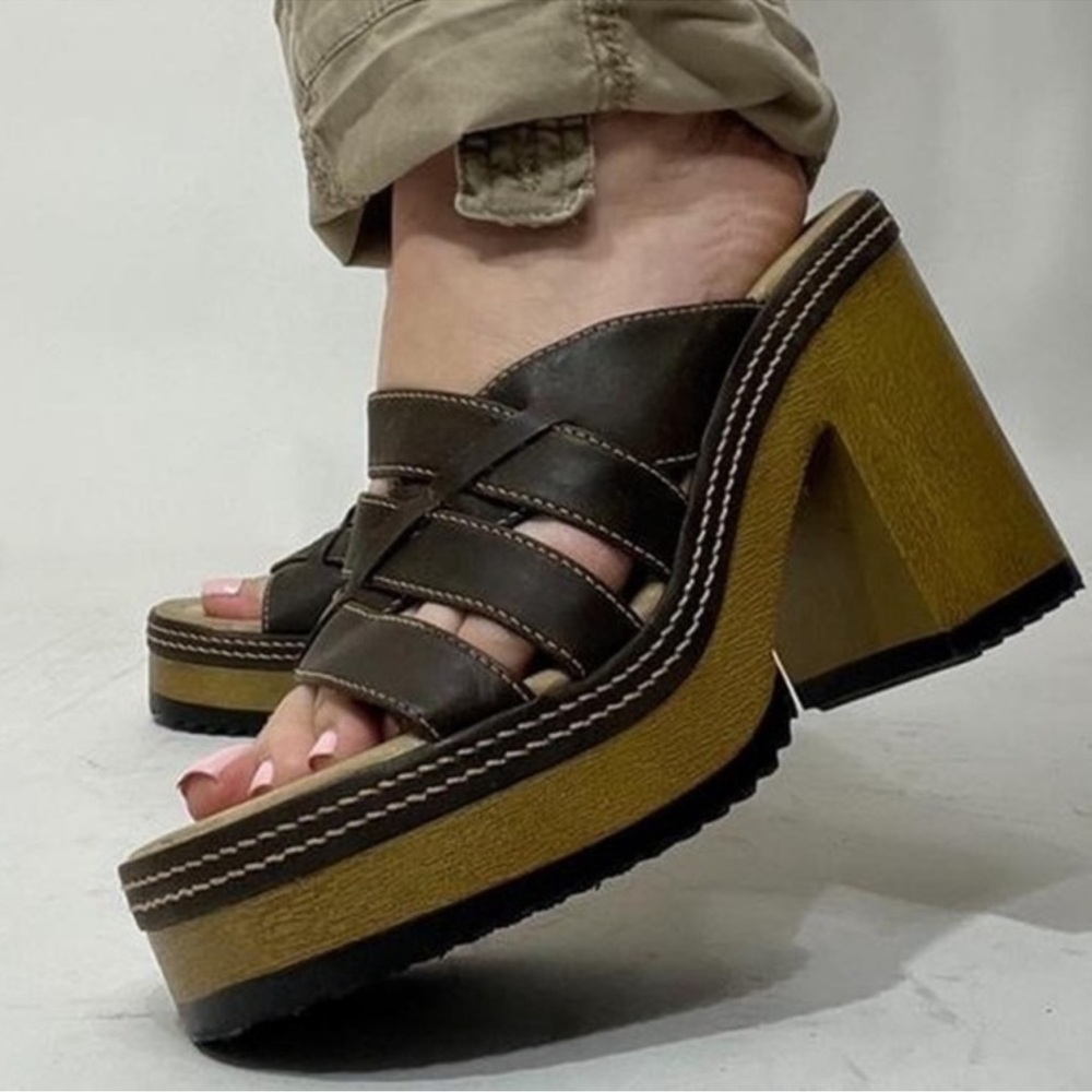 Vintage 90's Y2K Lower East Side‎ Brown Chunky Platform Slides Sandals Size 8.5